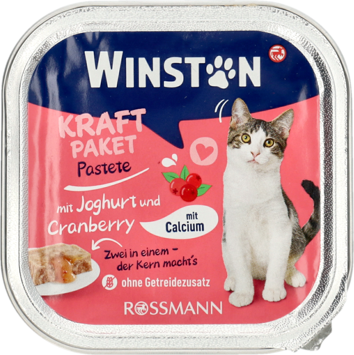 WINSTON, karma pełnoporcjowa dla dorosłych kotów, o smaku jogurtu i żurawiny, 100 g
