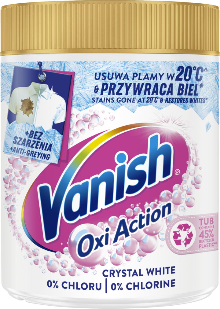VANISH, Oxi Action Crystal White, odplamiacz w proszku do tkanin białych, 470 g