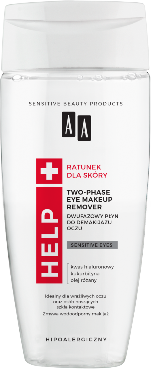 AA, Help, płyn do demakijażu oczu, dwufazowy, wrażliwe oczy, 150 ml