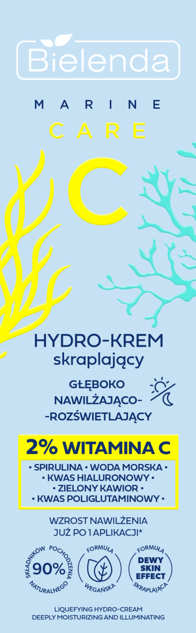 BIELENDA, Marine Care C, hydro-krem do twarzy skraplający, nawilżająco-rozświetlający , 2% witamina C, 50 ml
