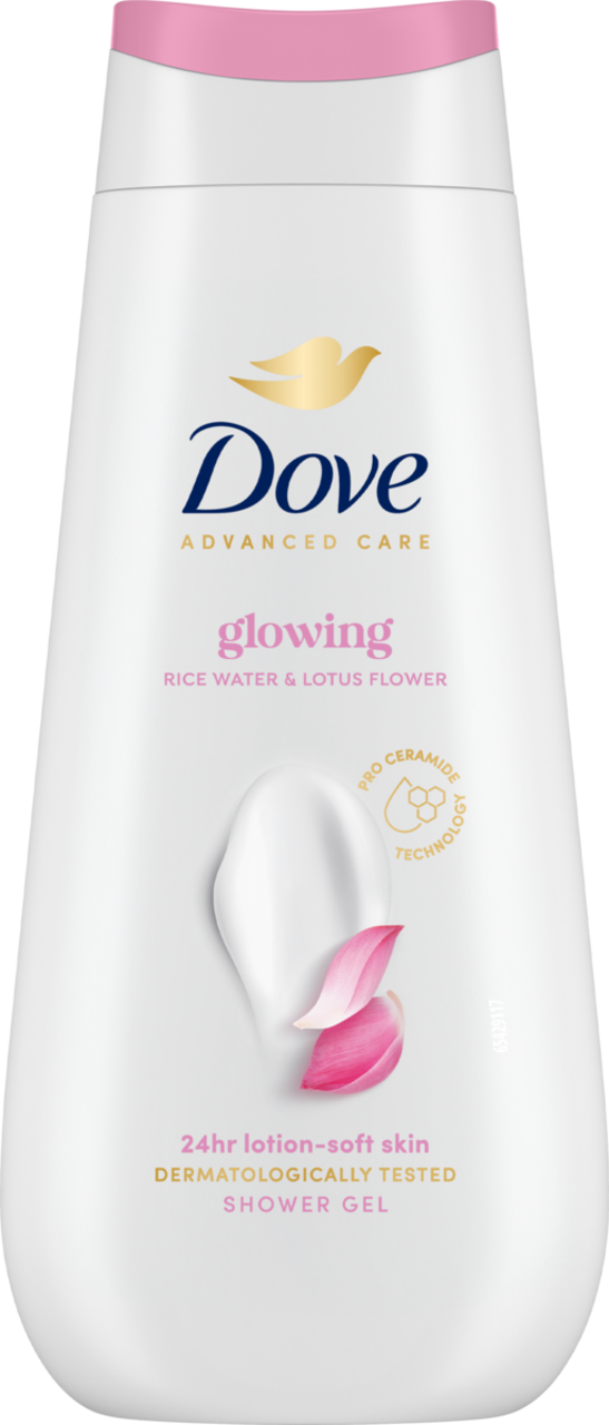 DOVE, Advanced Care Glowing, żel pod prysznic, Rice Water & Lotus Flower,, 225 ml