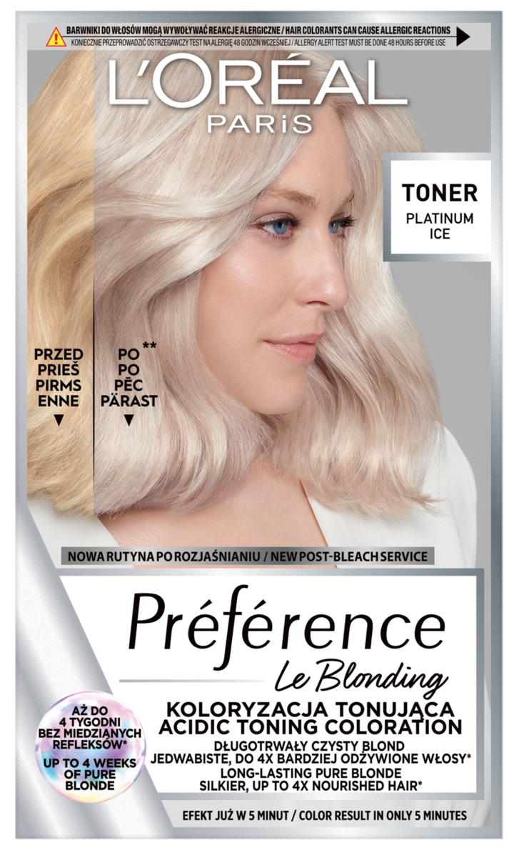 L'ORÉAL PARIS PRÉFÉRENCE, toner do włosów blond, kwasowy, 01 Platinum Ice, 1 szt.