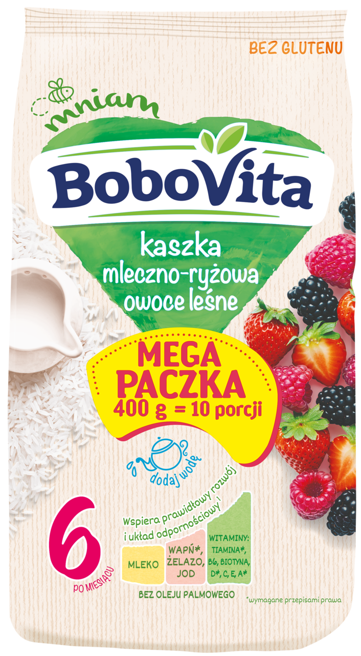 BOBOVITA, kaszka mleczno-ryżowa owoce leśne 6m+, 400 g