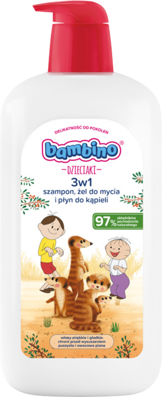 BAMBINO, Dzieciaki, szampon, żel do mycia i płyn do kąpieli 3w1, Surykatki, 1 000 ml