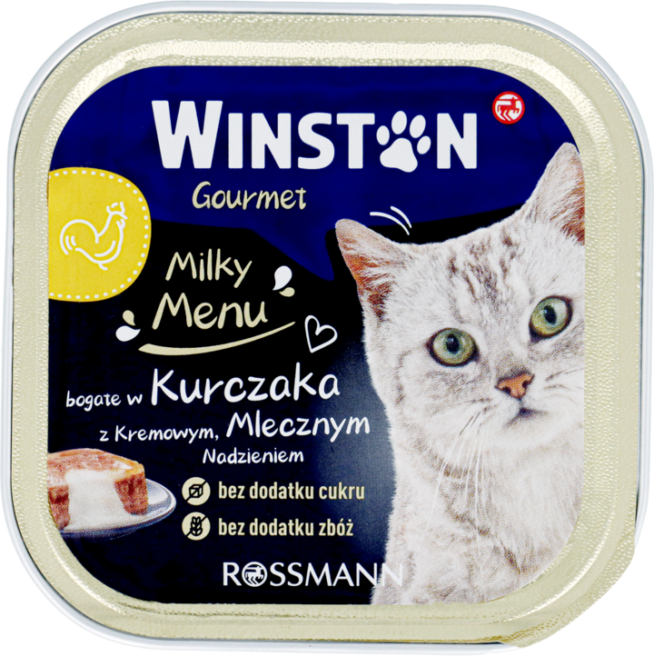 WINSTON, Gourmet, karma pełnoporcjowa dla dorosłych kotów, z kremowym kurczakiem i mlecznym nadzieniem, 100 g