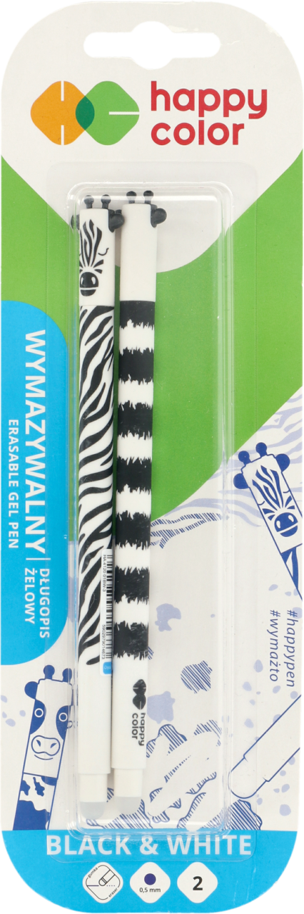 HAPPY COLOR, długopis żelowy, wymazywalny, Black & White, 2 szt
