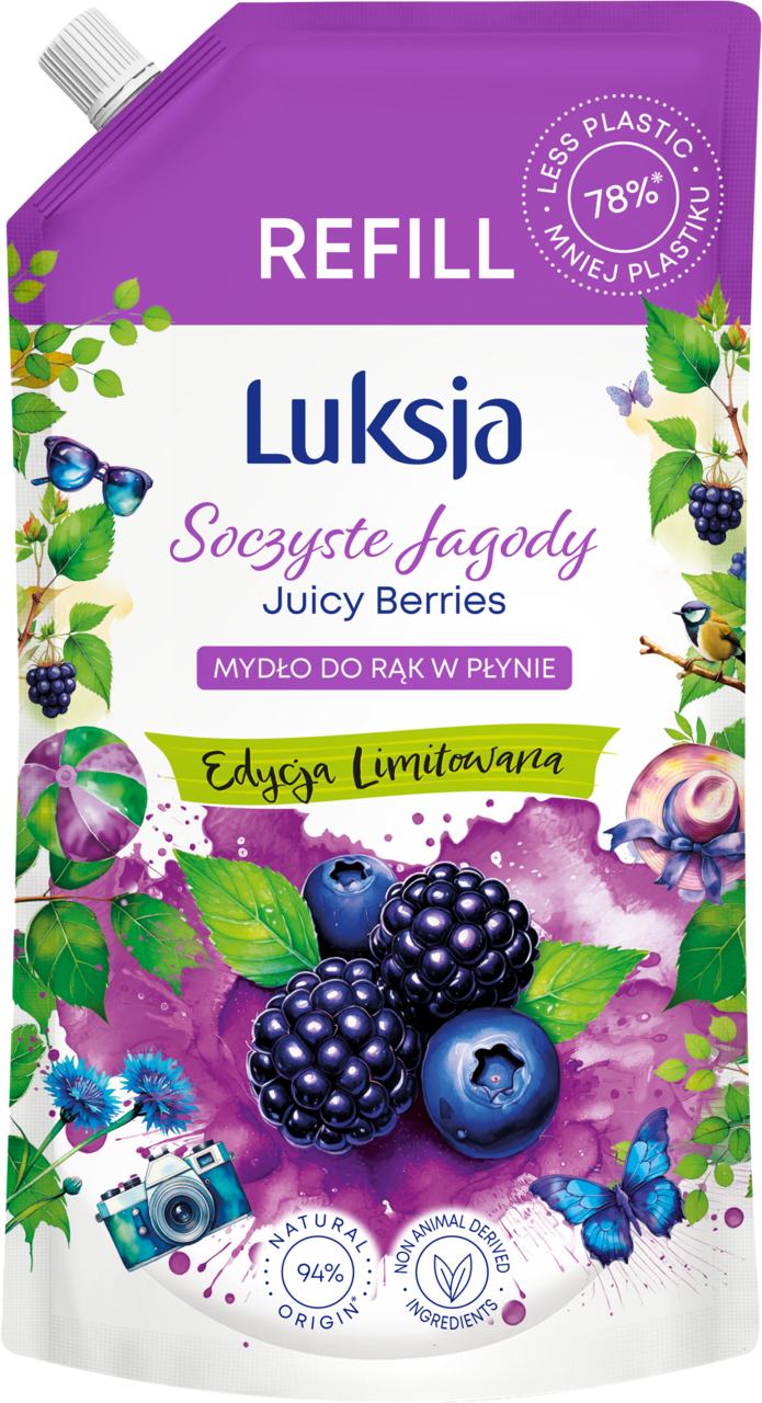 LUKSJA, mydło w płynie, zapas, Soczyste Jagody, różne zapachy, 900 ml