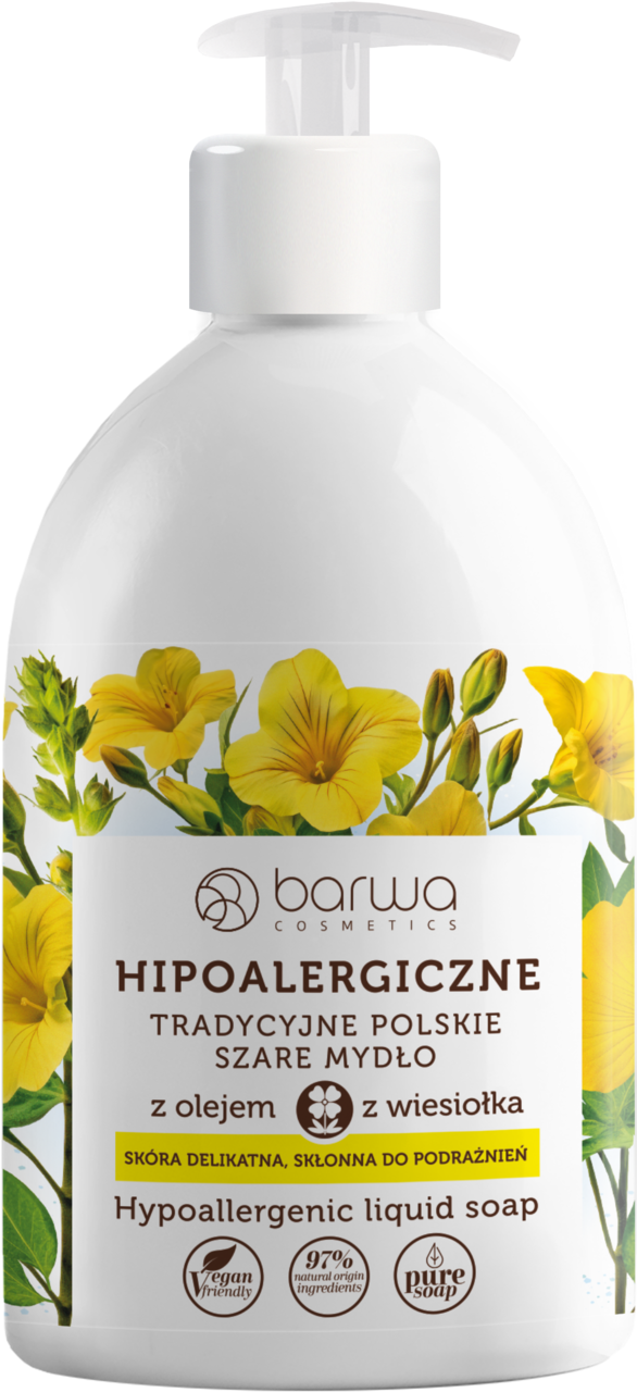BARWA, szare mydlo w płynie z olejem z wiesiołka, hipoalergiczne, 500 ml