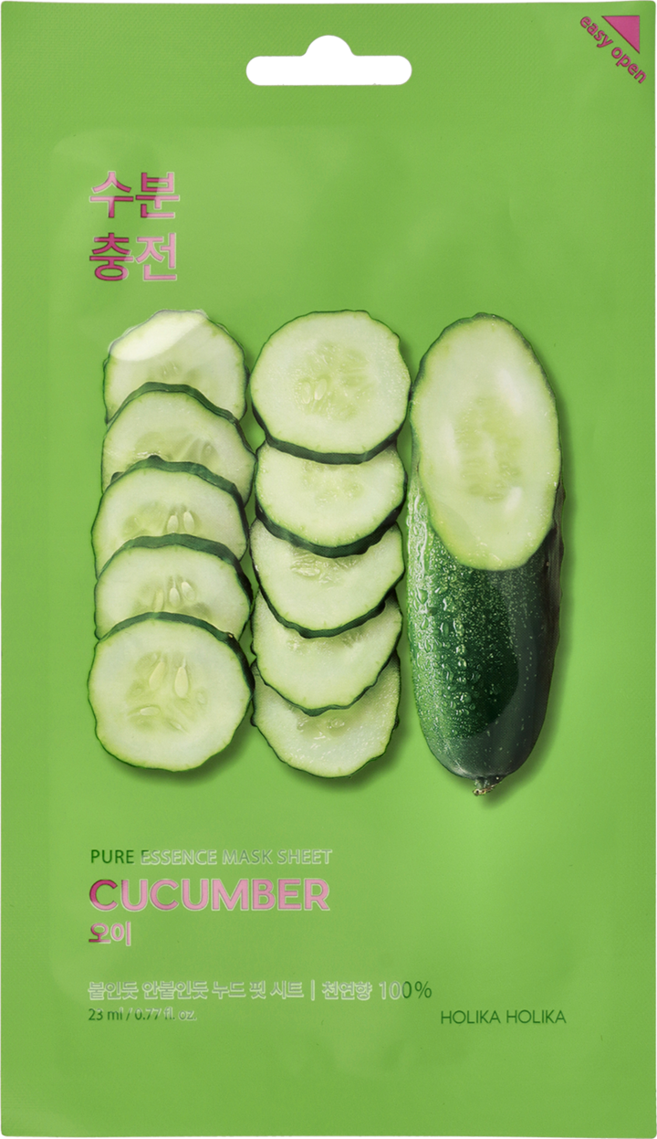 HOLIKA HOLIKA, Pure Essence, maska w płachcie, nawilżająco-odświeżająca, Cucumber, 23 ml