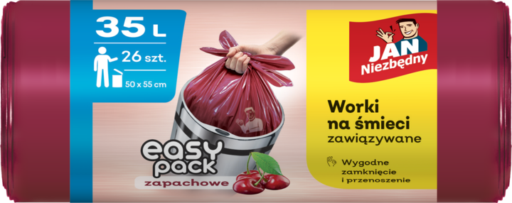 JAN NIEZBĘDNY, Easy Pack, worki na śmieci, zawiązywane, 35 L, Wiśniowe, 18 szt.