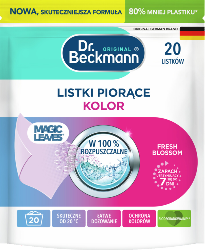 DR. BECKMANN, Original Magic Leaves, listki do prania kolorowego, Fresh Blossom, 20 szt.