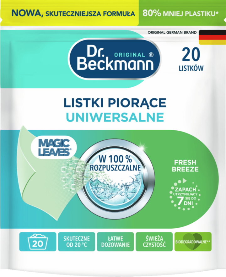 DR. BECKMANN, Original Magic Leaves, listki do prania, uniwersalne, Fresh Breeze, 20 szt.