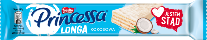 PRINCESSA, Longa, wafelek przekładany kremem kokosowym, oblany białą polewą, 40 g