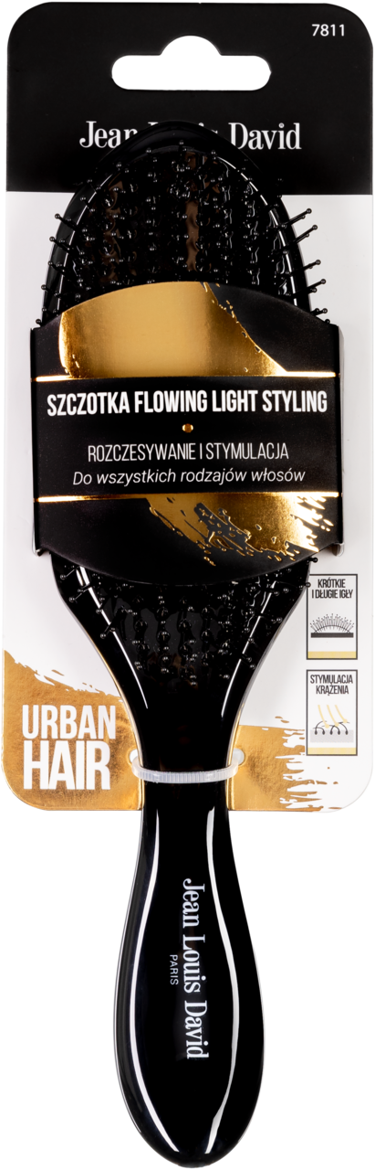JEAN LOUIS DAVID, Urban Hair Flowing Light Styling, szczotka do włosów, rozczesywanie i stymulacja, Czarna, 1 szt.