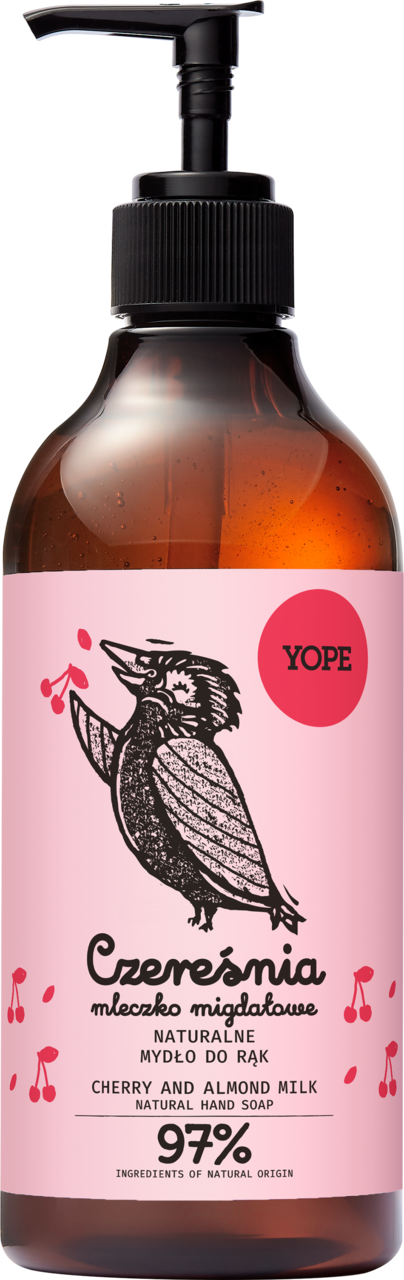 YOPE, mydło w płynie, nawilżające, Czereśnia i Mleczko Migdałowe, 500 ml
