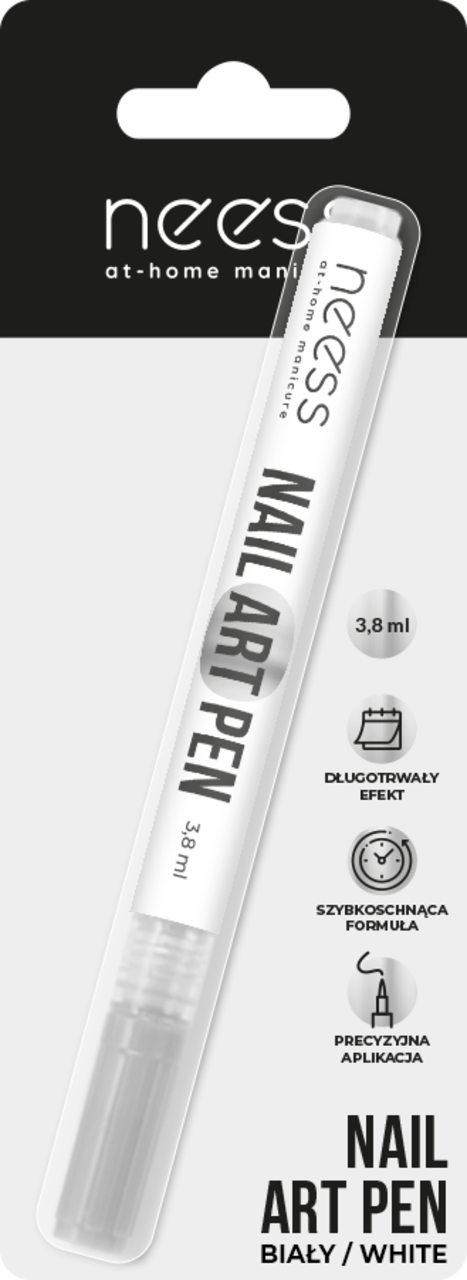 NEESS, Nail Art Pen, pisak do zdobienia paznokci, szybkoschnący, Biały, 3,8 ml