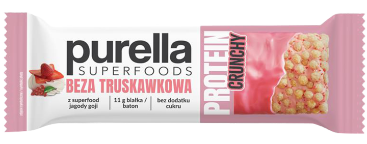 PURELLA SUPERFOODS, Protein Crunchy, baton białkowy, Beza Truskawkowa, 45 g