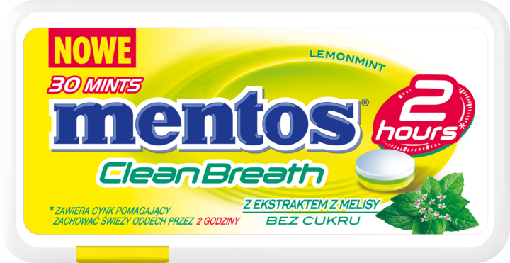 MENTOS, Clean Breath, pastylki odświeżające, Lemonmint, 21 g