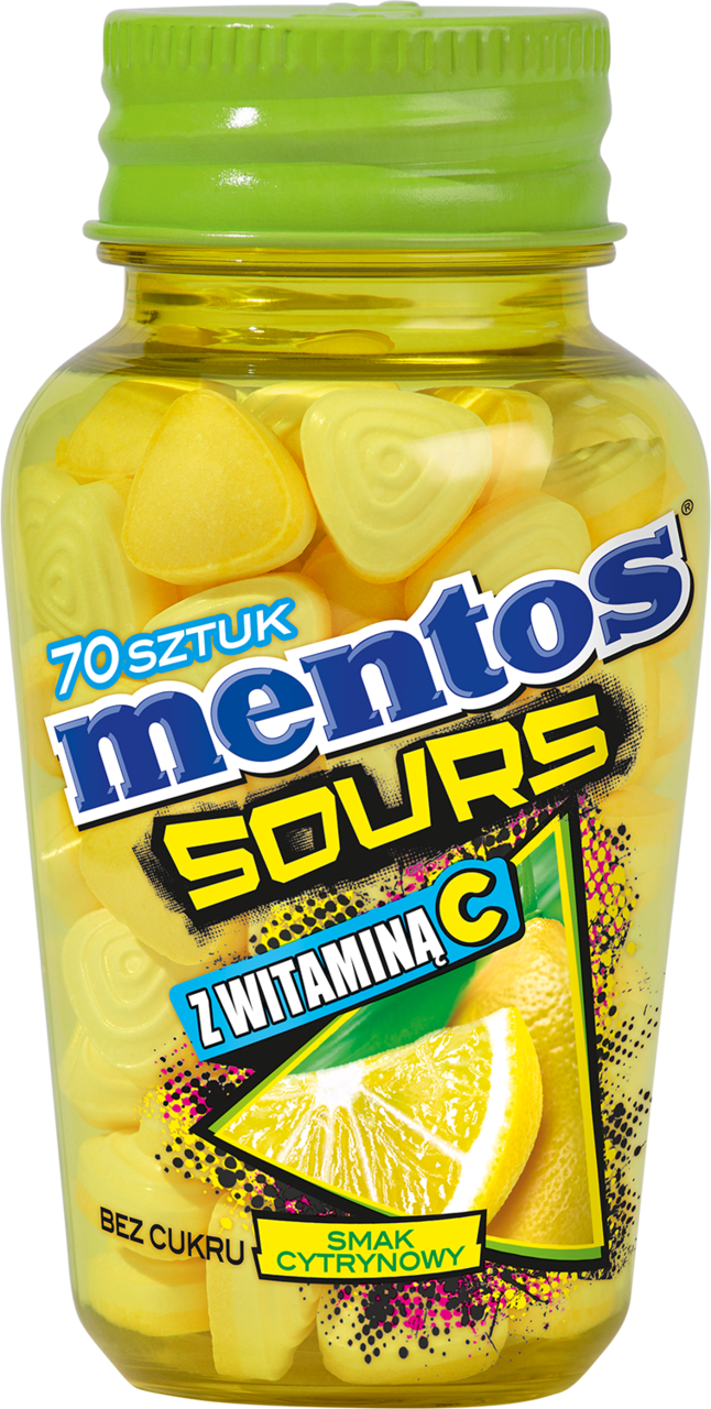 MENTOS, Sours, kwaśne pastylki o smaku Cytrynowym, 49 g