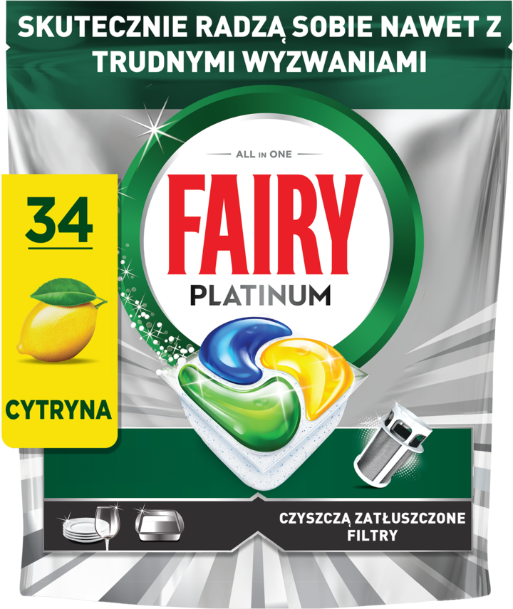 FAIRY, Platinum All In One, kapsułki do zmywarki, Lemon, 34 szt.