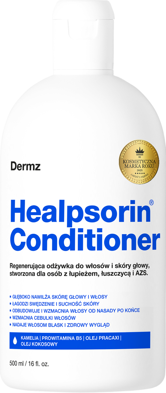 DERMZ, Healpsorin, odżywka do włosów i skóry głowy, regenerująca, dla osób zmagających się z łuszczycą, łupieżem i AZS, 500 ml