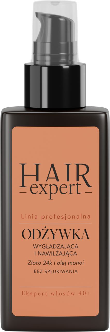 HAIR EXPERT, Linia Profesjonalna, odżywka do włosów, bez spłukiwania, wygładzająco-nawilżająca z 24k złotem i olejem monoi, 90 ml