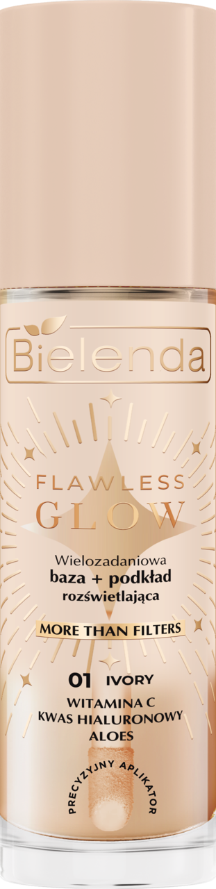 BIELENDA, Flawless Glow, baza + podkład do twarzy, wielozadaniowa, rozświetlająca, nr 01 Ivory, 30 ml
