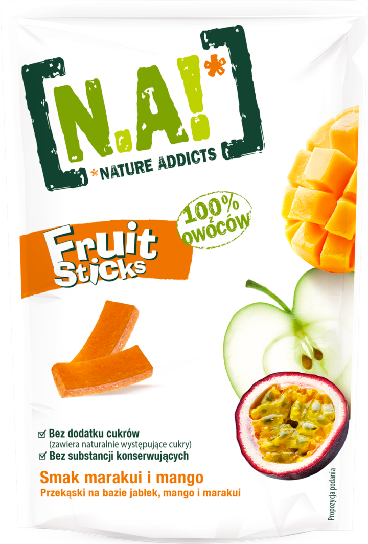 N.A!, Fruit Sticks, żelki mango - marakuja, z zagęszczonych soków i przecierów owocowych, 30 g