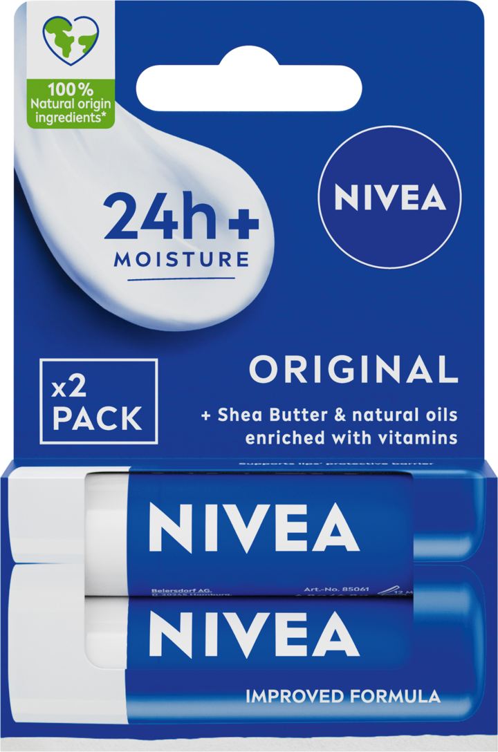 NIVEA, Original, pomadka do ust, pielęgnująca, 2 x 4,8 g