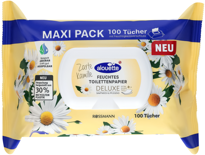 ALOUETTE, Deluxe, papier toaletowy, nawilżany, Rumiankowy, 100 szt.