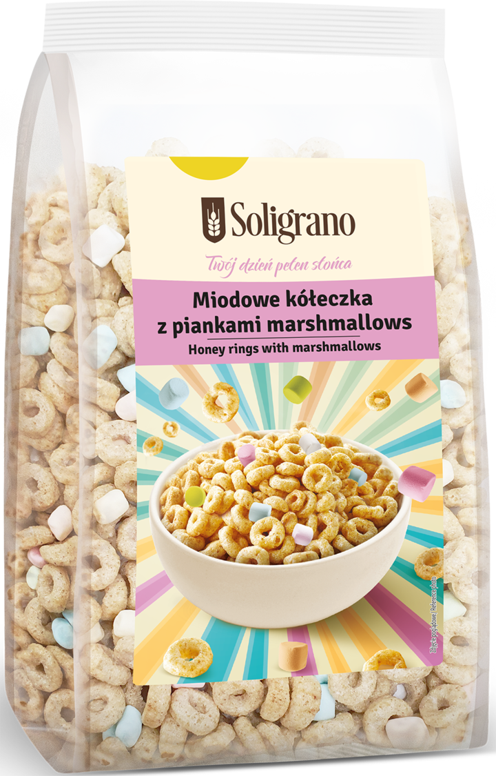 SOLIGRANO, , płatki zbożowe w kształcie kółeczek w polewie z miodem i ...