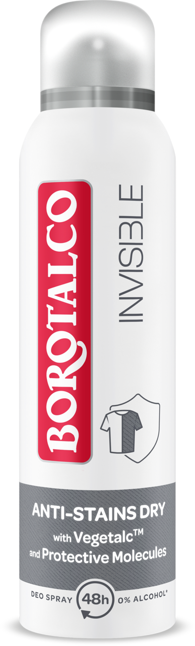 BOROTALCO, Invisible Anti-Stains Dry, antyperspirant w sprayu, 48h, 150 ml