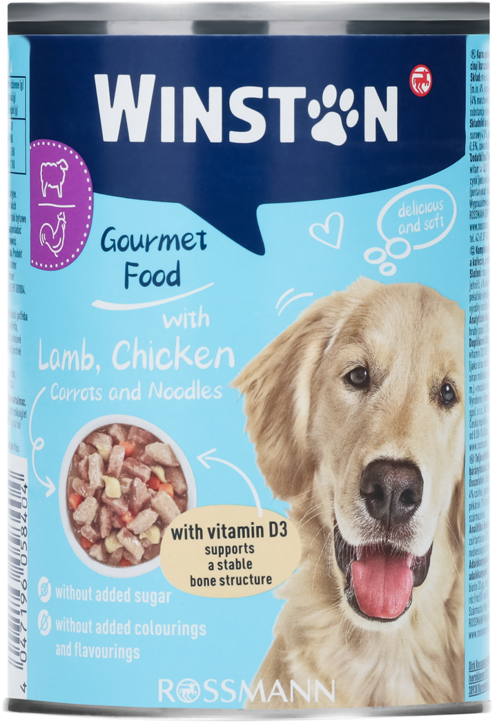 WINSTON, Gourmet Food, karma pełnoporcjowa dla psów dorosłych z jagnięciną i kurczakiem oraz marchewką i makaronem, 400 g