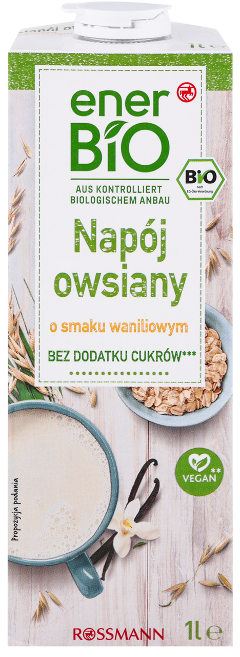ENERBIO, napój owsiany o smaku wanilii, bez dodatku cukru, 1 l