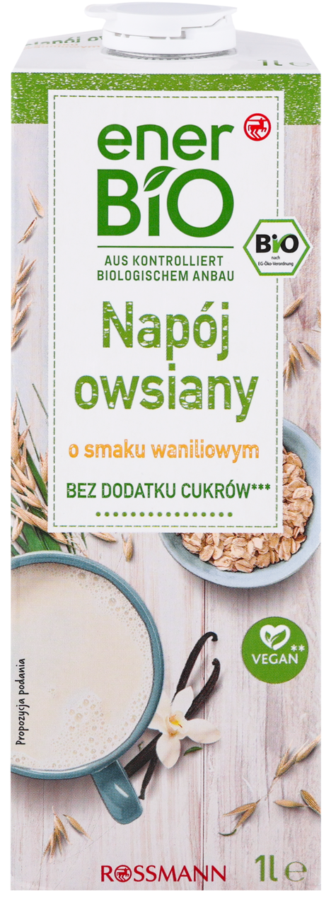 ENERBIO, napój owsiany o smaku wanilii, bez dodatku cukru, 1 l