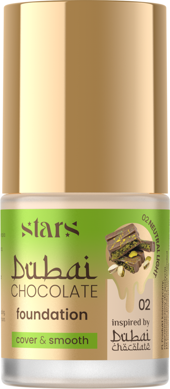 STARS, Dubai Chocolate, podkład do twarzy, kryjąco-wygładzający, nr 02 Neutral Light, 25 g
