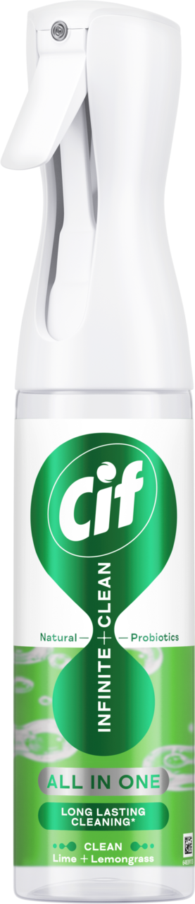 CIF, Infinite + Clean All In One, spray do czyszczenia z naturalnymi probiotykami, Lime + Lemongrass, 280 ml