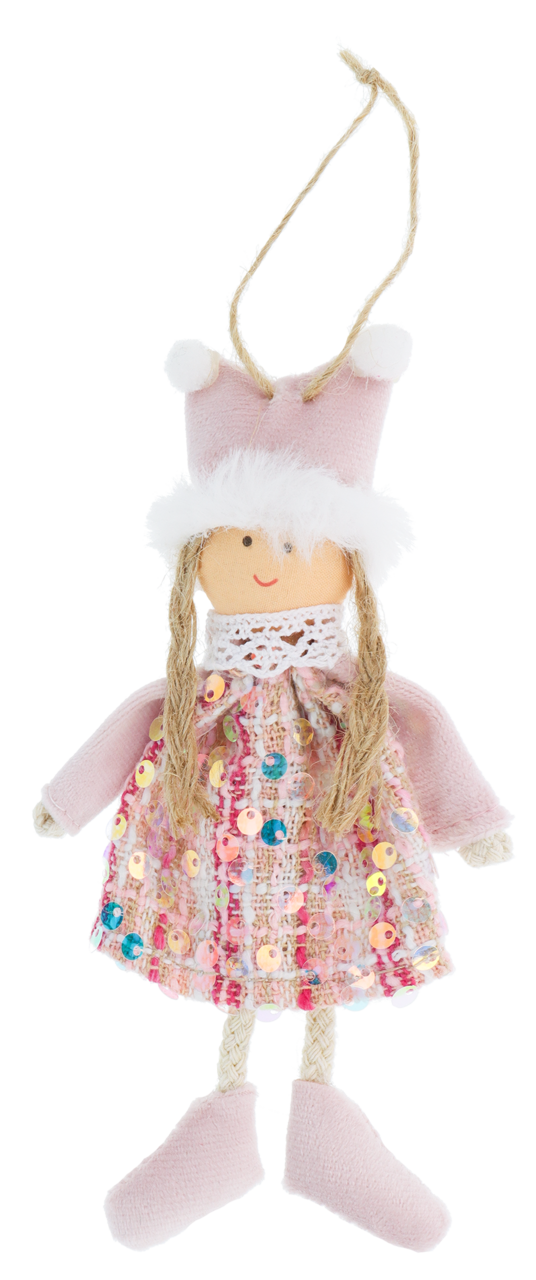 ELOY, zawieszka, Aniołek w sukience w cekiny, Różowy, wys. 19cm, 1 szt.