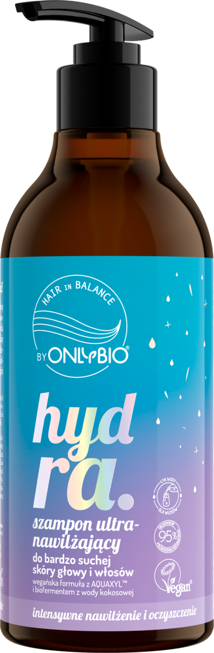 ONLYBIO HAIR IN BALANCE, Hydra, szampon do włosów ultranawilżający, do bardzo suchej skóry głowy i włosów, 400 ml