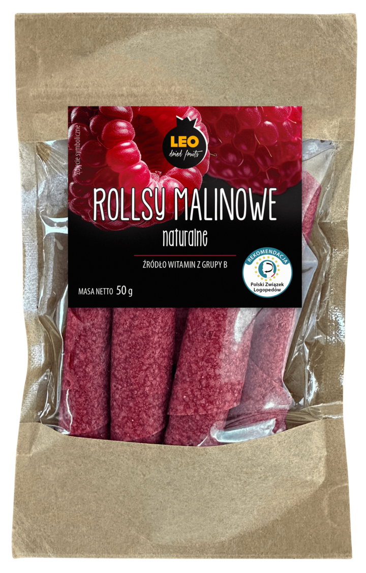 LEO, Dried Fruits, rollsy malinowe, naturalne, 50 g