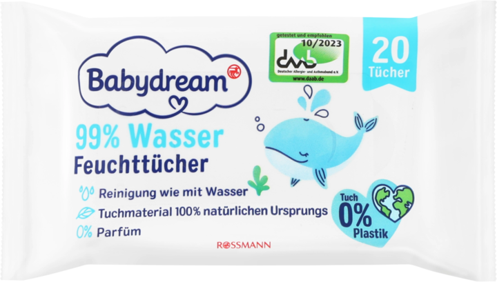 BABYDREAM, chusteczki nawilżane, 99% wody, 20 szt.