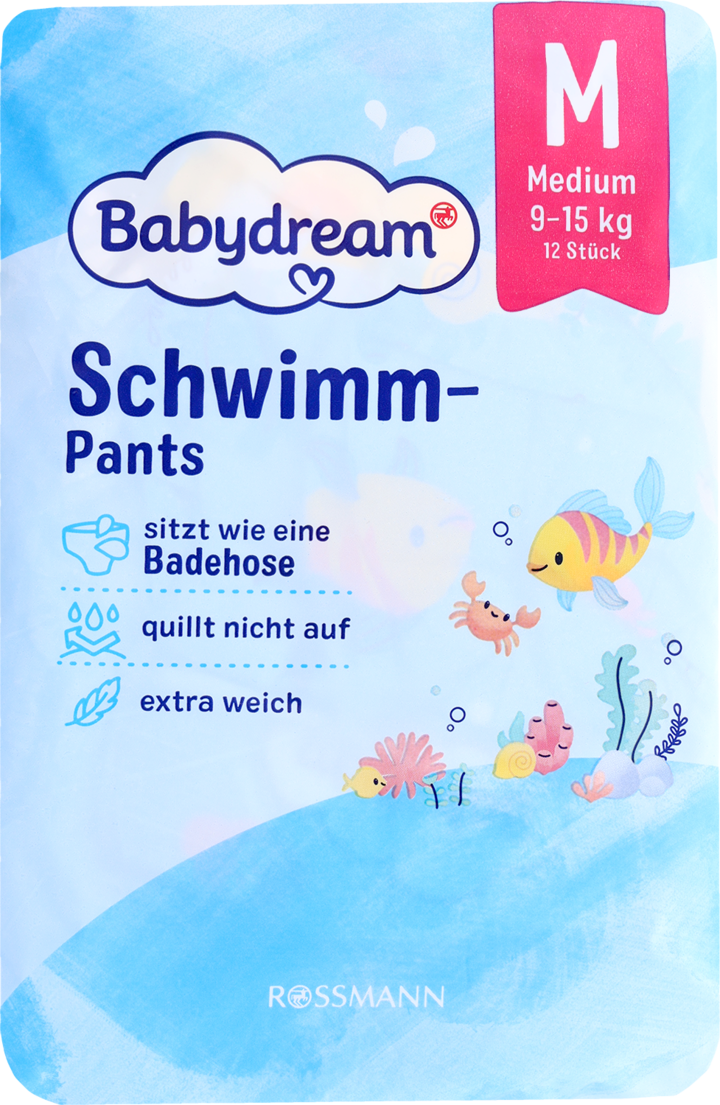 BABYDREAM, pieluchomajtki do pływania, Medium, 9-15 kg, 12 szt.