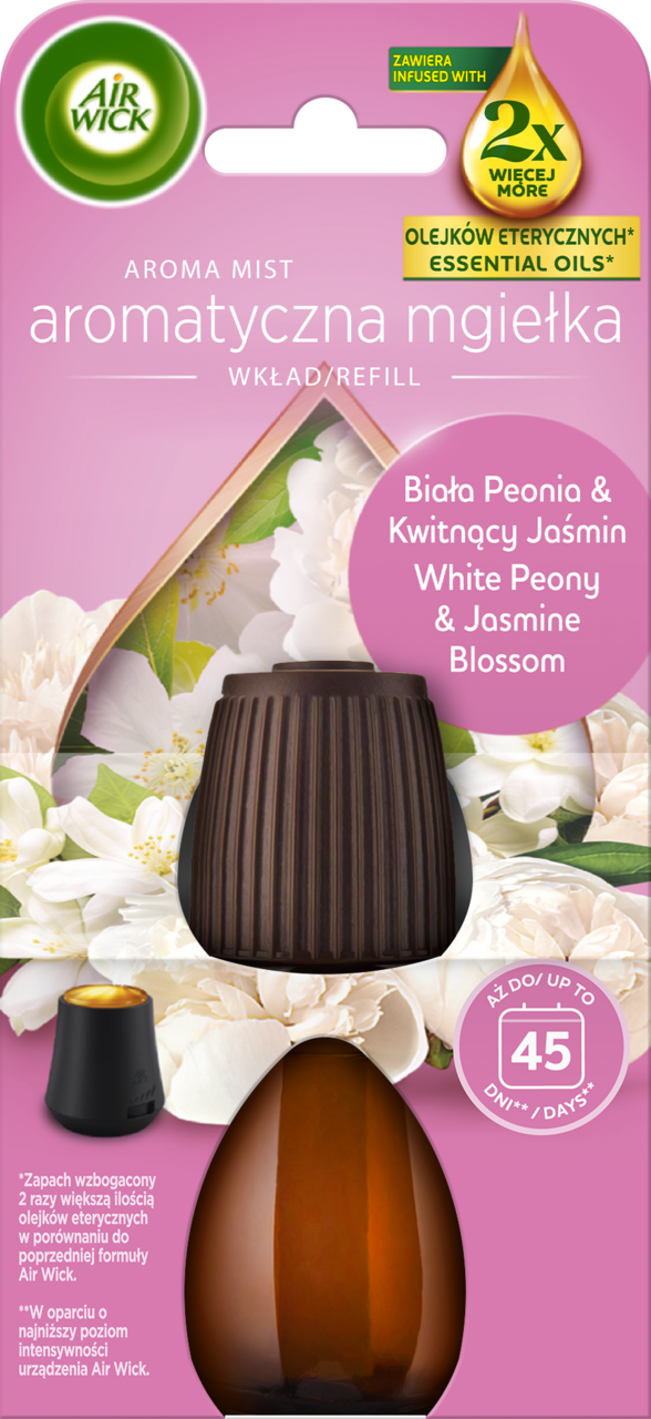 AIR WICK, Aroma Mist, wkład do automatycznego dyfuzora zapachowego, Biała Peonia & Kwitnący Jaśmin, 20 ml