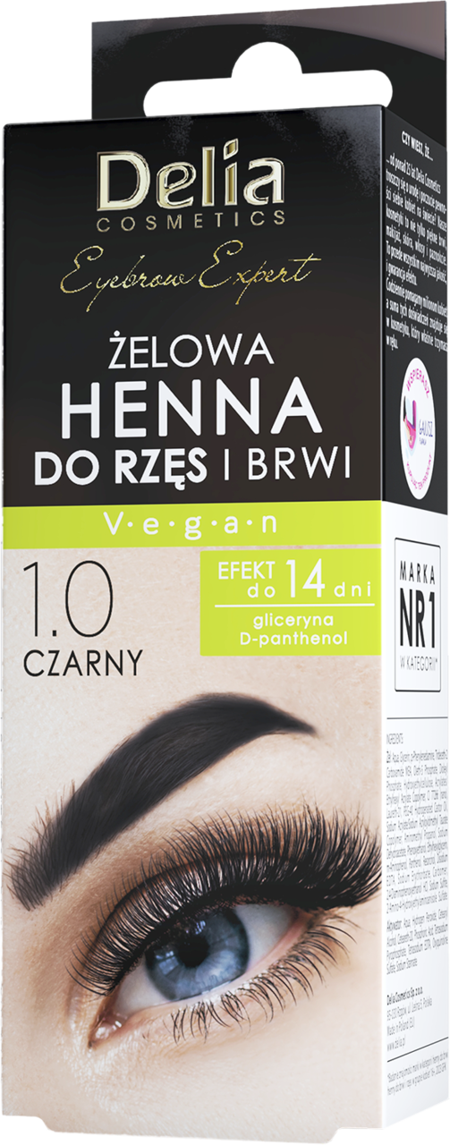 DELIA COSMETICS, Eyebrow Expert, henna do brwi i rzęs, żelowa, nr 1.0 Czarny, 1 szt.
