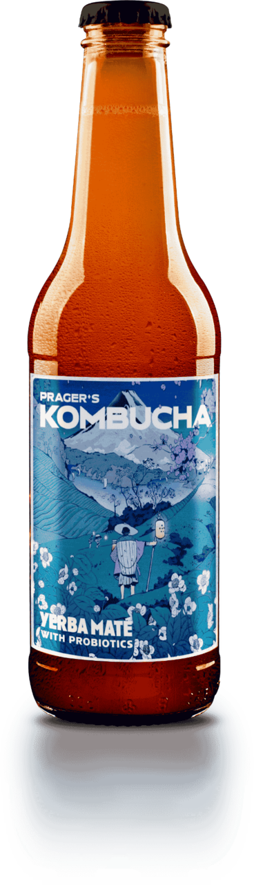 PRAGER'S, Yerba Mate Kombucha, napój gazowany z kulturą probiotyczną, fermentowany, 330 ml