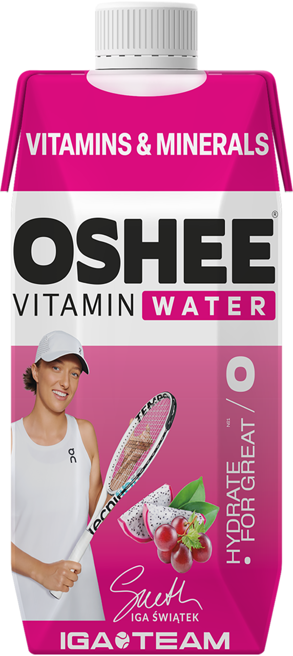 OSHEE, Vitamin Water, napój niegazowany o smaku Czerwonych Winogron i Dragonfruit z dodatkiem witamin, Cynku i Jodu, 750 ml