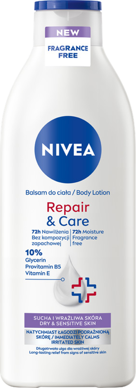 NIVEA, Repair & Care, balsam do ciała, 72h nawilżenia, sucha i wrażliwa skóra, 400 ml