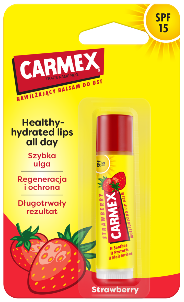 CARMEX, balsam do ust, nawilżający, SPF 15, Strawberry, 4,25 g