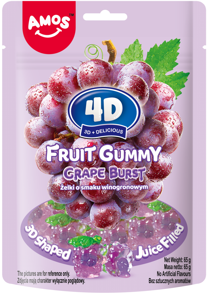 AMOS 4D, Gummy, żelki Winogronowe, 65 g