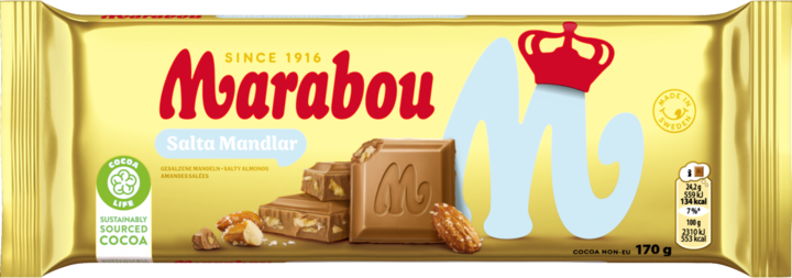 MARABOU, czekolada mleczna z prażonymi karmelizowanymi solonymi kawałkami migdałów, 170 g